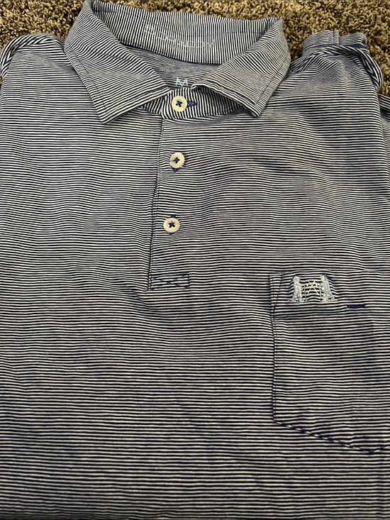 B Draddy Other - National golf Links of America! Men's Striped Pocket Polo Shirt - Navy /White. M